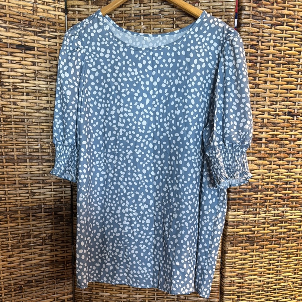 Blue and White Polka Dot Women's Top 3X